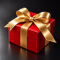 Rote Geschenkbox mit goldener Schleife als Motiv für einen Fotoshooting-Gutschein